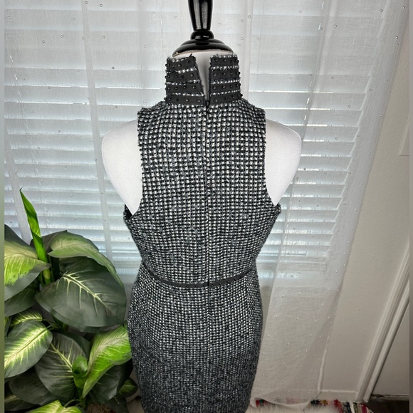 Karl Lagerfeld Impulse Black Tweed High Collar Sheath Dress Classic Size 2 - Picture 8 of 12